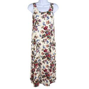 April Cornell XXS Size 4/6 Sleeveless Floral Midi Dress Pockets Cottagecore Boho